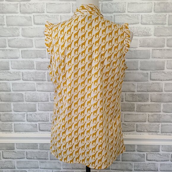 Tommy Hilfiger Giraffe Print Ruffle Accent Sleeveless Shirt Women's Med Artsy - Picture 3 of 8